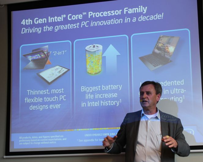 Jan Östling i Intel forteller om hva den nye generasjonen med Intel Core-prosessorer betyr for kommende pc-produkter Bilde: Harald Brombach