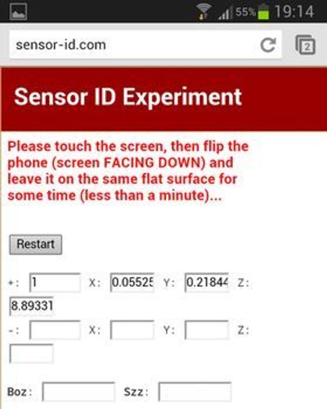 Sensor ID-eksperimentet lager en unik id basert på feil i smartmobilens akselerometer. Bilde: digi.no