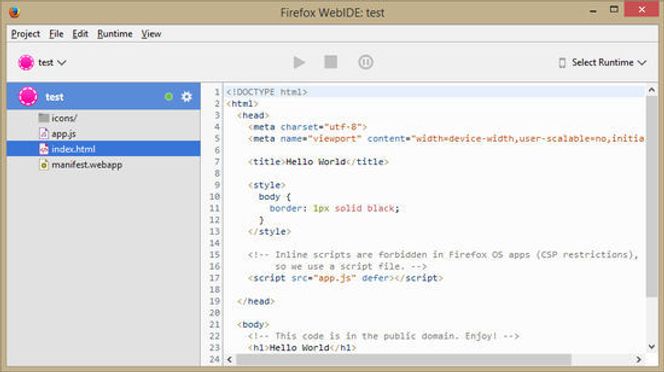 WebIDE er et nytt verktøy i Firefox for utvikling av webbaserte applikasjoner. Bilde: digi.no
