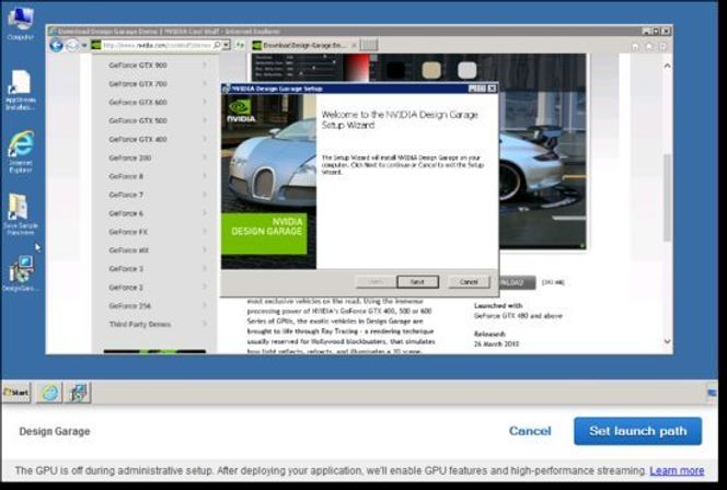 Amazon AppStream-installasjon av Nvidia Design Garage, en applikasjon som utnytter GPU-støtten i Amazons g2-instanser. Bilde: Amazon