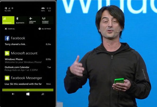 Joe Belfiore viste fram Action Center-komponenten i Windows Phone 8.1. Bilde: Microsoft-video
