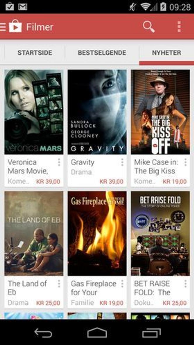 Android-appen for Google Play Movies (Filmer). Bilde: digi.no