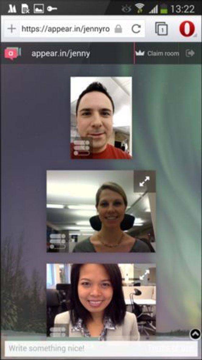 Slik kan en WebRTC-basert videosamtale se ut i Opera 20 for Android. Bilde: Opera Software