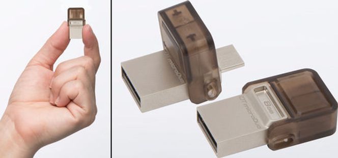 MicroDuo har beskjedne ytre mål. Konstruksjonen verner om micro-USB-pluggen. Bilde: Kingston