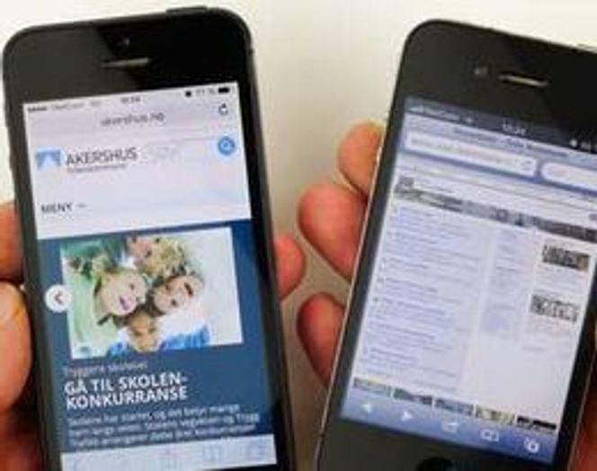 Mens nettsidene til Akershus fylkeskommune (til v.) er tilpasset mobil har Oslo kommune ennå til gode å levere mobilutgave. Men det kommer altså til høsten. Bilde: Per Ervland