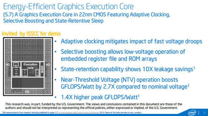 Beskrivelse av Intel foredrag om den nye grafikkjernen under ISSCC 2014. Bilde: Intel