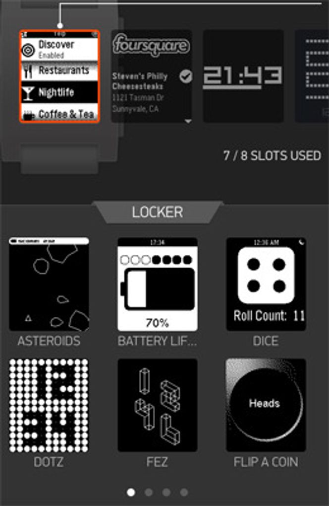 Pebble-appene er basert på JavaScript. Klokka har støtte for inntil åtte apper.
