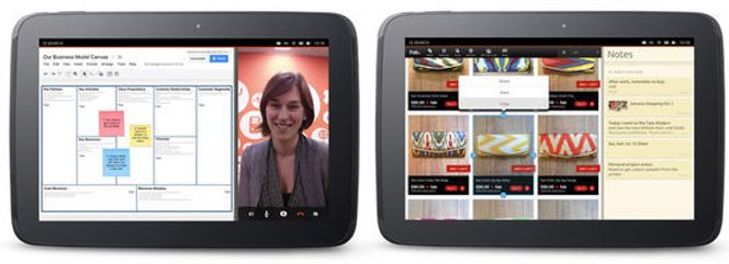 Nettbrett-grensesnittet til Ubuntu støtter visning av en standard nettbrettapplikasjon på den ene siden og en applikasjon med mobil-layout på den andre siden. Bilde: Ubuntu.com