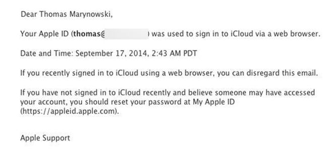 Apple sender også ut en epost hvis man logger seg inn fra en ny nettleser. Bilde: Skjermbilde