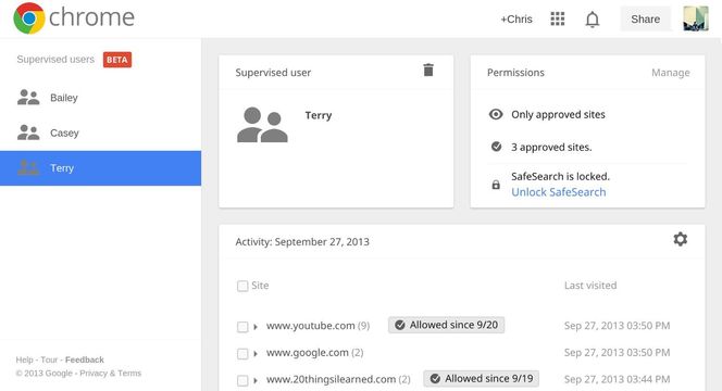 Med Overvåkede brukere kan foreldre bedre kontrollere hva barna gjør og får gjøre i nettleseren. Bilde: Google