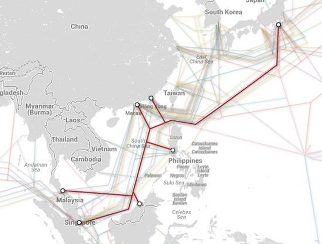 SJC-kabelen sikrer Google tilgang til betydelige markeder. Bilde: Submarinenetworks.com