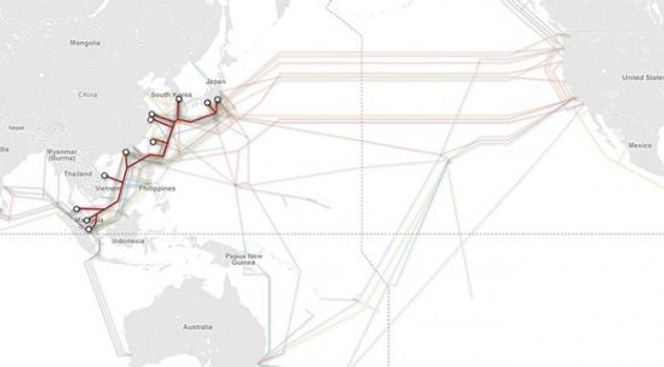 Slik forholder APG seg til andre undersjøiske fiberkabler i området Sørøst-Asia og Stillehavet. Bilde: Submarinenetworks.com