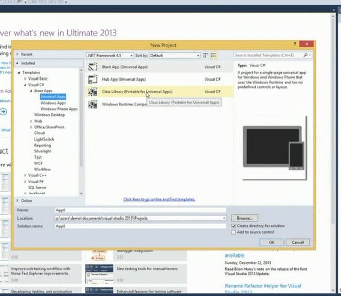 Valg av Universal Apps i Visual Studio. Bilde: Microsoft-video
