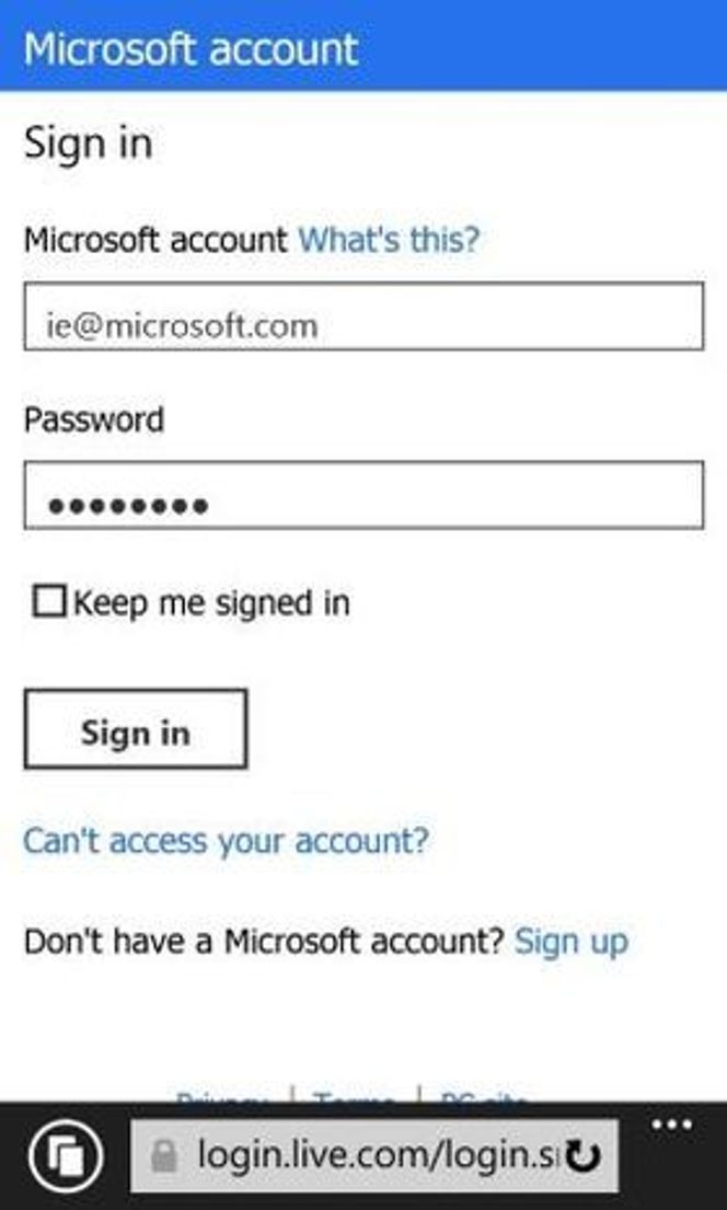 Brukerne av Internet Explorer 11 for Windows Phone 8.1 kan nå lagre og synkronisere innloggingsinformasjon med andre, nyere Windows-enheter. Bilde: Microsoft