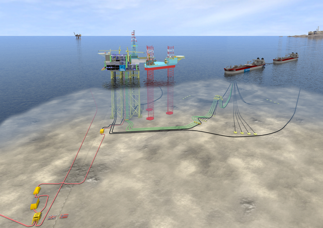 Martin Linge-feltet har planlagt oppstart i begynnelsen av 2018. Da får feltet all strømmen sin fra land. Illustrasjon: Total.