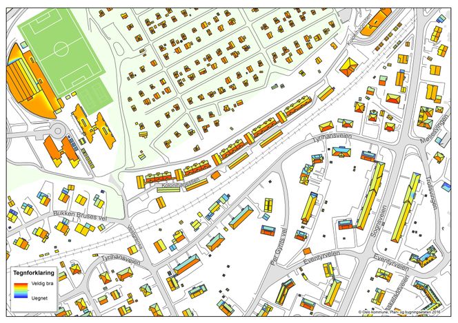 Detaljert: Oslo kommune jobber med å lage et pålitelig solkart over alle gateadresser i Oslo, som viser hvor mye solenergi hvert enkelt tak potensielt kan produsere. Foto: Plan- og bygningsetaten