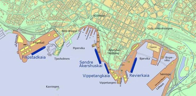 Cruisekaiene i Oslo. Foto: Oslo Havn