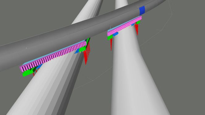 Eiganestunnelen passerer kun 1,7 meter under Byhaugtunnelen. Dermed ble det nødvendig å grave seg ned fra den øverste, og så forsterke det som ble tak og gulv i de to tunnelene. Bilde: Illustrasjon