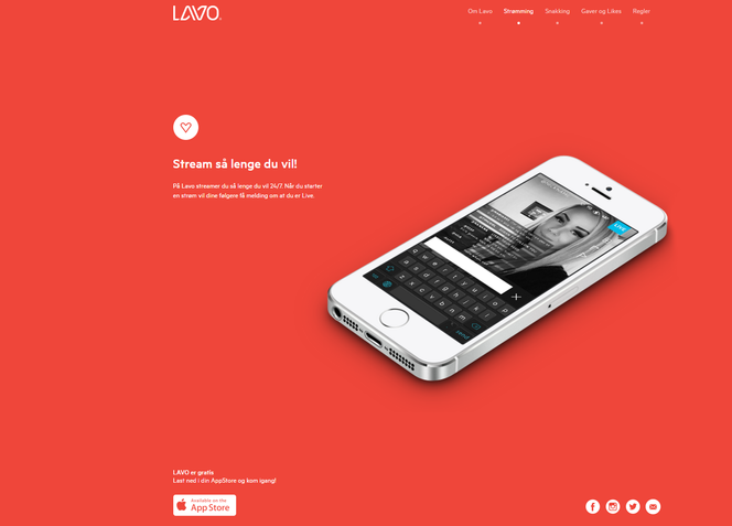 Lavo fungerer for alle mobile enheter, og lar deg ved noen få tastetrykk streame direkte til folk i hele verden. Målsetningen for den norske tjenesten er å kapre markedsandeler fra Youtube. Foto: Skjermdump