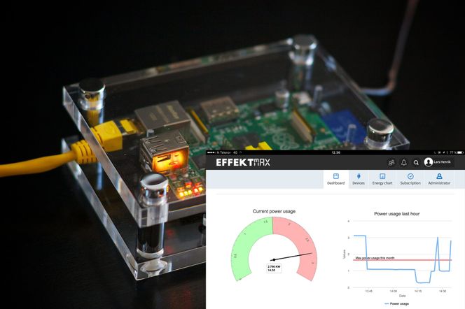 Prototyper av styringsenheten og mobilapplikasjon som blant annet rapporterer om husstandens effektbruk. Foto: Smartlab Hvaler
