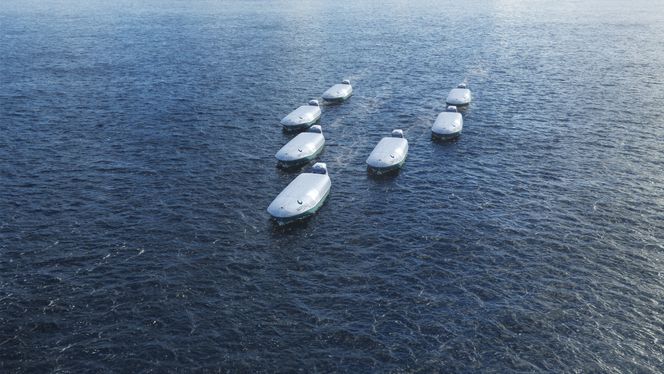 Autonome fartøy som seiler i konvoy i ett av Wärtsiläs framtidscenarier. Foto: Wärtsilä