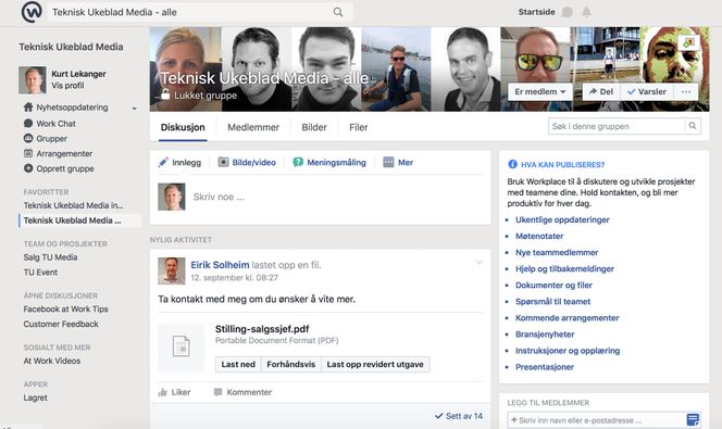 Slik ser Workplace by Facebook ut. Foto: Skjermdump / Kurt Lekanger