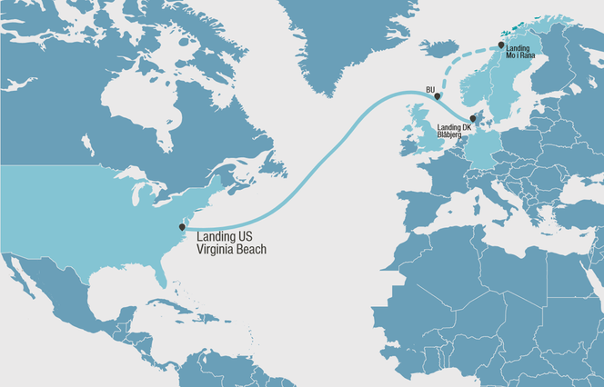 Fiberen skal gå fra Mo i Rana i Nordland til Virginia Beach i USA. - Før var det i New York alle de største aktørene ville ha landing. Nå er det Virginia Beach. Det gir oss gode muligheter til å koble på alle de største aktørene i USA, sa Bjørn Rønning i Midgardsormen til digi.no i juni i år. Foto: Midgardsormen