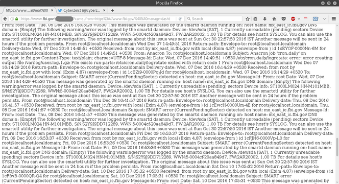 Angivelig innhold fra en fil i /var/mail-mappen på FBIs webserver. Bilde: CyberZeist