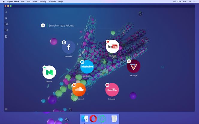 Startsiden i Opera Neon, her i Mac-utgaven. Bilde: Opera Software