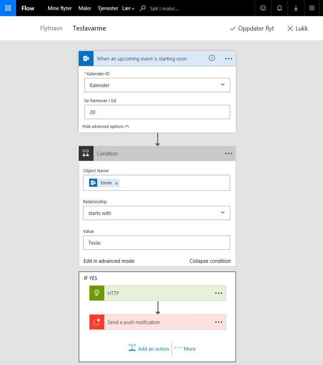 Oppsettet i Microsoft Flow er relativt enkelt.