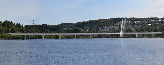 Elevene ved forskerlinja fikk blant annet en orientering om nye Farrisbrua i Larvik som Rambøll har vært med på prosjektere Foto: Illustrasjon