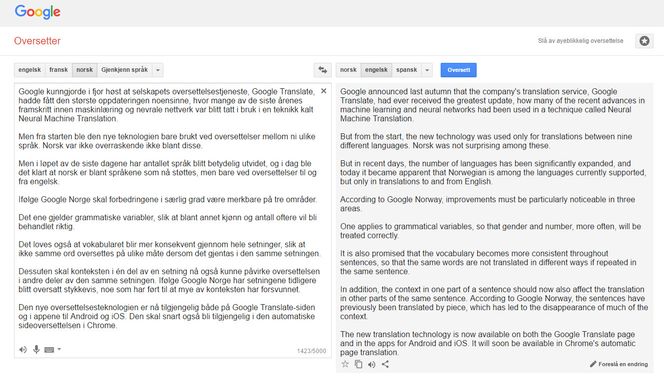 Google Translate oversetter angivelig bedre mellom norsk og engelsk enn tidligere, men fortsatt er det enkelte litt overraskende feil. Foto: digi.no