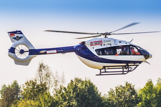Dette er et H145 ved fabrikken i Tyskland før det ble levert til politiet i Guangzhou i Kina. Foto:  Airbus Helicopters