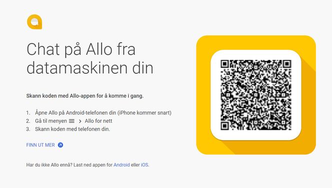 Med en slik QR-kode knytter man nettleser til Allo-appen.. Bilde: Skjermbilde