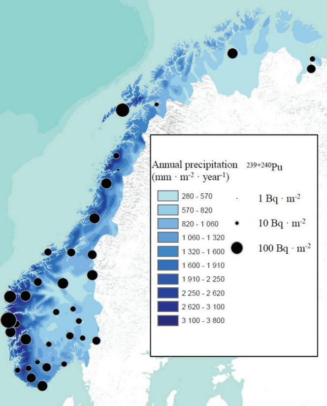 Funnene fra Wendels doktoravhandling viser at det globale nedfallet korrelerer med nedbørsmengden.