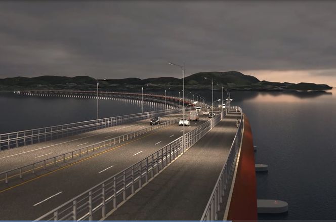 Bred: Den nye brua får høyst sannsynlig både fire felt og gang- og sykkelveg. Selv om trafikkmengden i dag ikke er stor nok til fire felt krever bruløsningen en bredde som gjør at merprisen for fire felt blir lav. Illustrasjon: Statens vegvesen/Vianova/Baezeni