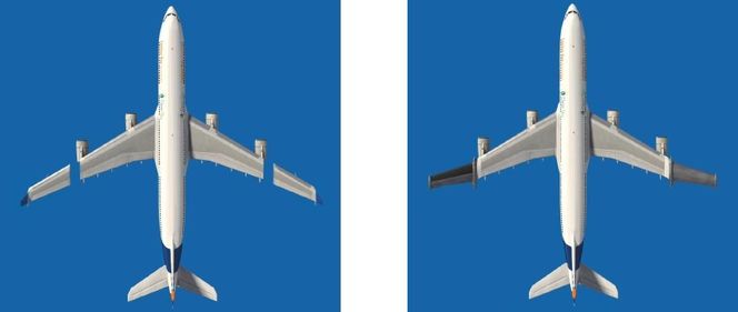 Ytre vingeseksjon er byttet ut på A340-flyet.