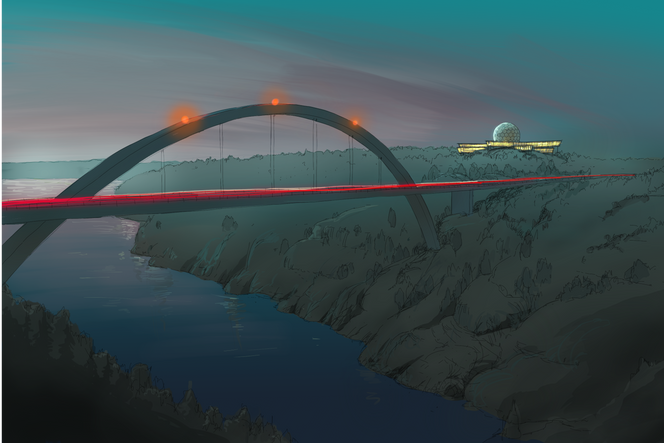 Slik kan et radarsenter ved Svinesundbrua se ut. Bilde: Eker design, copyright Saab