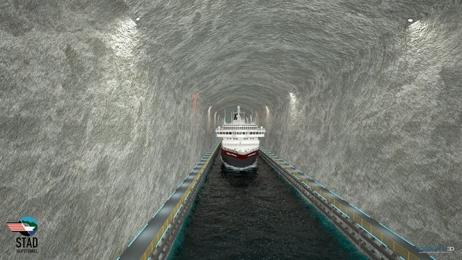 Sikker: Kystverket har studert sikkerheten med tanke på eventuell brann i et hurtigruteskip tunnelen. Risikoen er ørliten. Eventuell evakuering vil skje på gangvei langs hele tunnelen. Bilde:  Stad skipstunnel/Nordwest3D