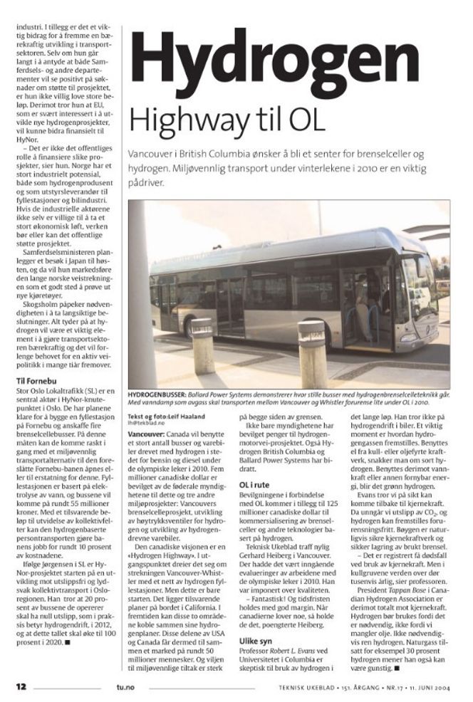 Teknisk Ukeblad 11. juni 2004. Foto:  TU-faksimile