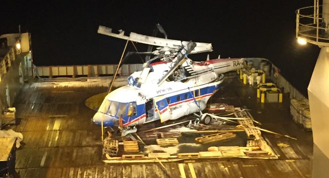 Helikoptervraket på dekk på Maersk Forza. Foto:  SHT
