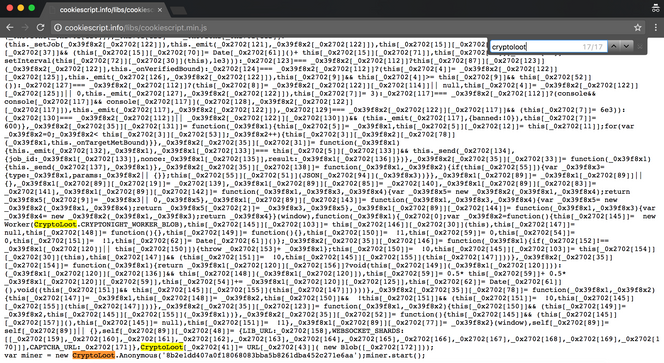 Skjult utvinning av kryptovaluta kan forekomme blant annet via JavaScript. Foto: Skjermdump.