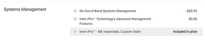 Dell tilbyr en pc som kan leveres med deaktivert Intel Management Engine. Illustrasjon: Skjermbilde