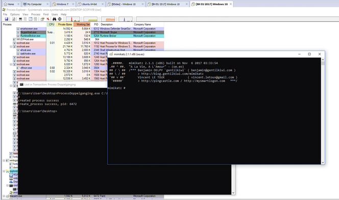 Her demonstrerer sikkerhetsforskerne fra Ensilo at de kan kjøre Mimikatz, et verktøy som kan stjele passord, i prosessen til Microsoft Paint. Skjermbilde: Ensilo