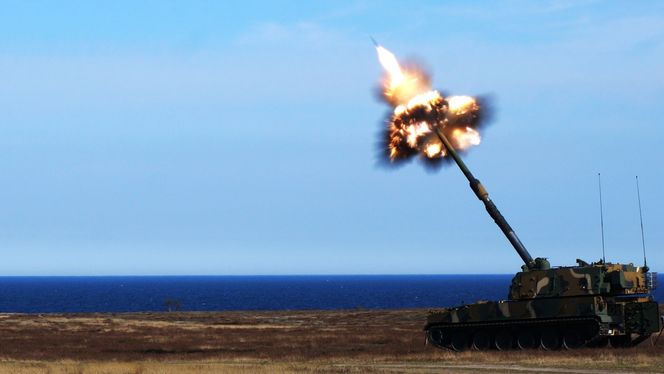 Den nye Nammo-ammunisjonen testskytes fra en K9 på skytefeltet Ravlunda i Sverige. Bilde: Nammo