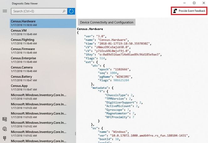 Microsoft lover at dataene som vises i Windows Diagnostic Data Viewer er nøyaktig de samme som blir sendt til selskapet. Skjermbilde: Ambar Soni/Microsoft
