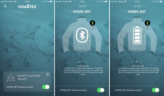 I første omgang vil appen kontrollere jakke og fortelle om batteristatus. I neste omgang vil dette bli en plattform for smarte klær. Foto:  Osmotex