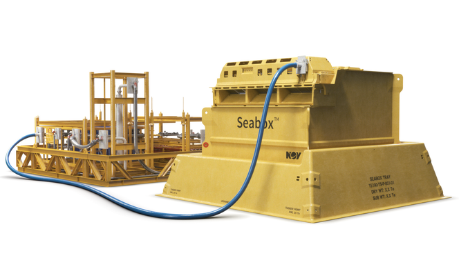 Grafikk: Slik skal systemet for rensing av sjøvann settes sammen. Selve renseanlegget til høyre, mens tilleggsmodulene for å fjerne salt og sulfater står til venstre. Foto: Seabox