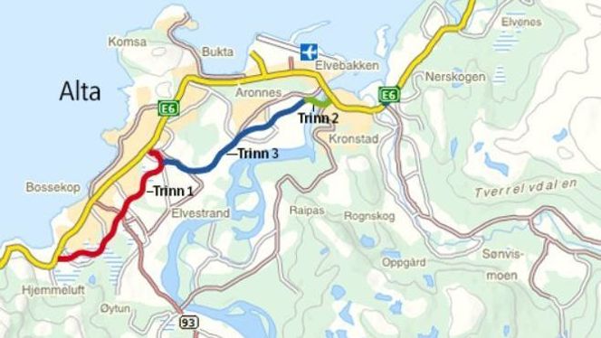Neste parsell er en avlastingsveg fra Hjemmeluft til Alta sentrum. Denne reguleringsplanen er ikke lagt ut for offentlig ettersyn ennå. Bilde: Statens vegvesen