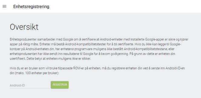 Skjemaet hvor brukere kan hviteliste ikke-sertifiserte Android-enheter. Skjermbilde: Skjermbilde